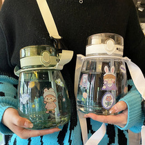 Large Capacity Cute Student Military Training Sports Anti-Fall Portable Kettle Girl Hearts Big Braces Straw Plastic Water Glass