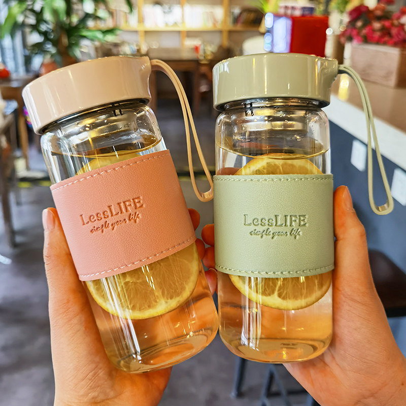 High borosilicate water cup with rope rope for male and female students simple portable tea bubble tea home office heat-resistant glass cup