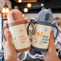 Baby Water Cup Straw Cup Anti-Fall Children Insulation Cup Girl Portable 304 Stainless Steel Cups With Handle Kettle