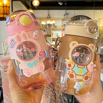 Cute childrens water glass Summer Male girl High face value plastic cups to carry straw baby water bottle resistant to high temperature