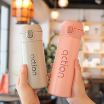 Student cute insulated cup female outside with brief water cup portable little fresh straight drinking cup Mori department 304 stainless steel