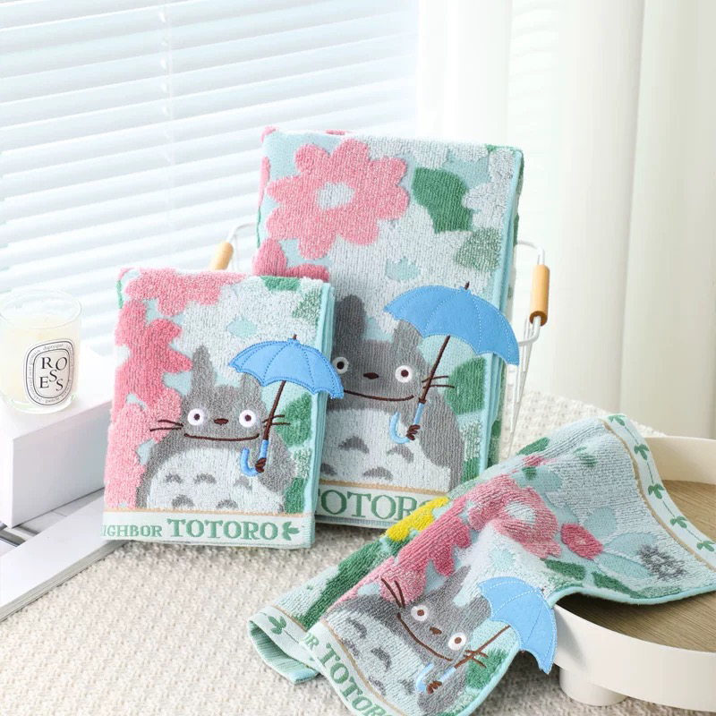Exported to Japan, Cute Cartoon Totoro Umbrella Towel, Pure Cotton, Exquisite Embroidery, Children's Towel, Kids' Square Towel, Bath Towel