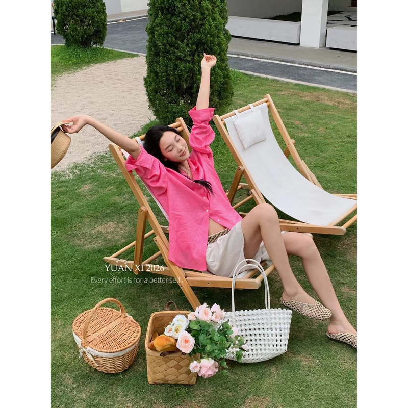 Yuanxi-26 Summer New 100% Linen Minimalist Old Money Style Simple Solid Color Sun Protection Shirt (Glasses Not Included) 268122