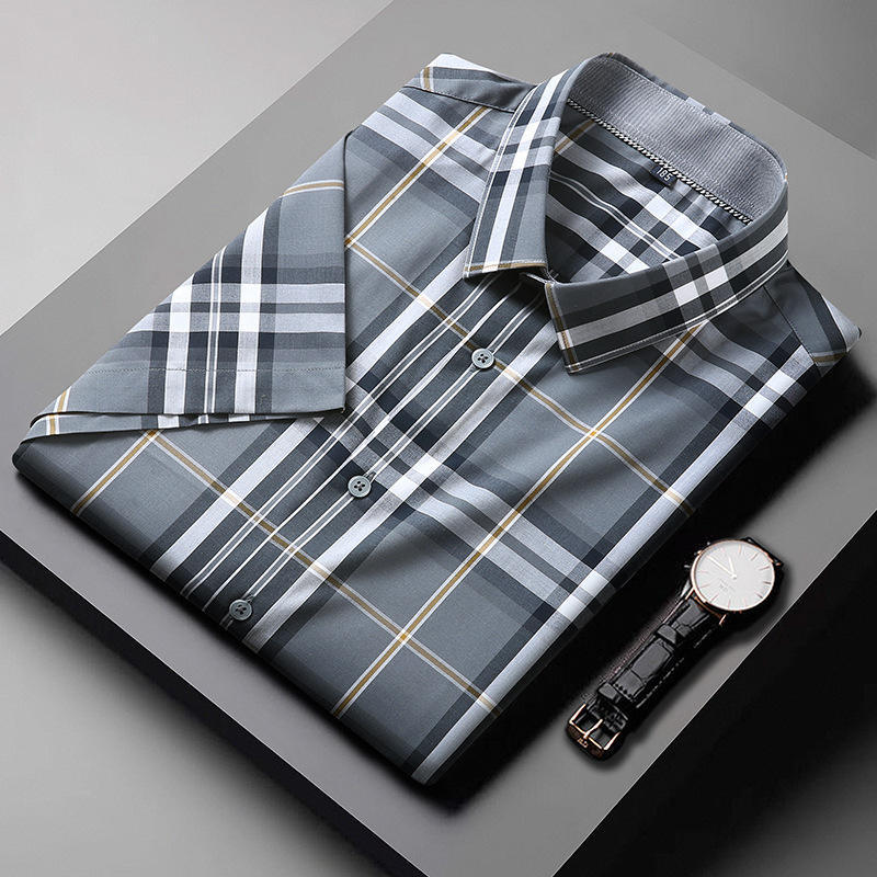 New Summer Plus-Size Men's Short-Sleeve Shirt for Big and Tall Guys, Oversized Business Casual Plaid Shirt, Lightweight