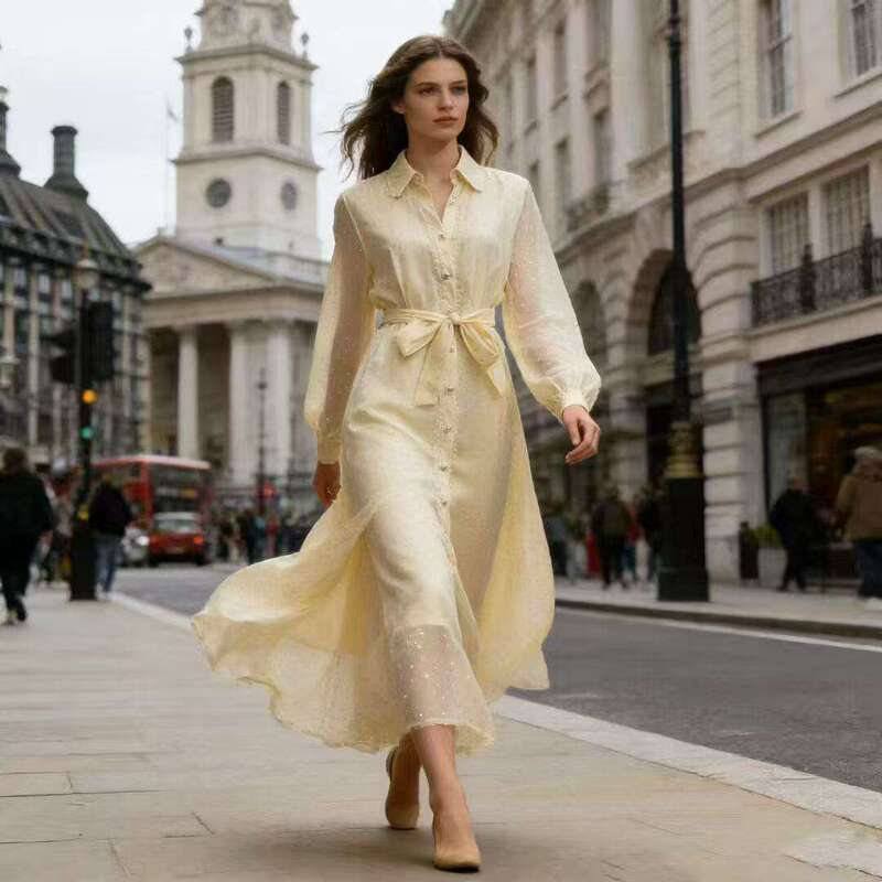 New Foreign Trade 2026 Spring/Summer Niche Design Shirt Dress Long Sleeve Turn-Down Collar Buttoned Dress in Stock for Women