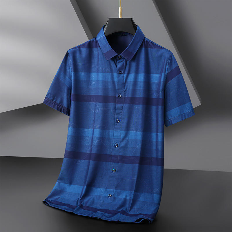 New Style Plus-Size Summer Thin Striped Short-Sleeve Shirt for Men, Business Casual Shirt for Big Guys