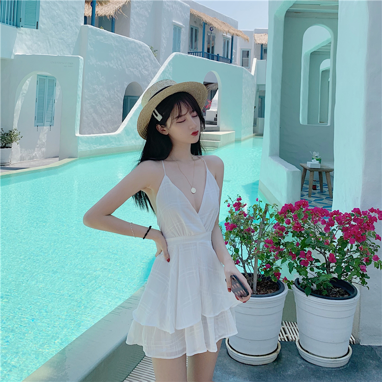 VK旗艦店 韓系性感交叉露背綁帶無袖洋裝