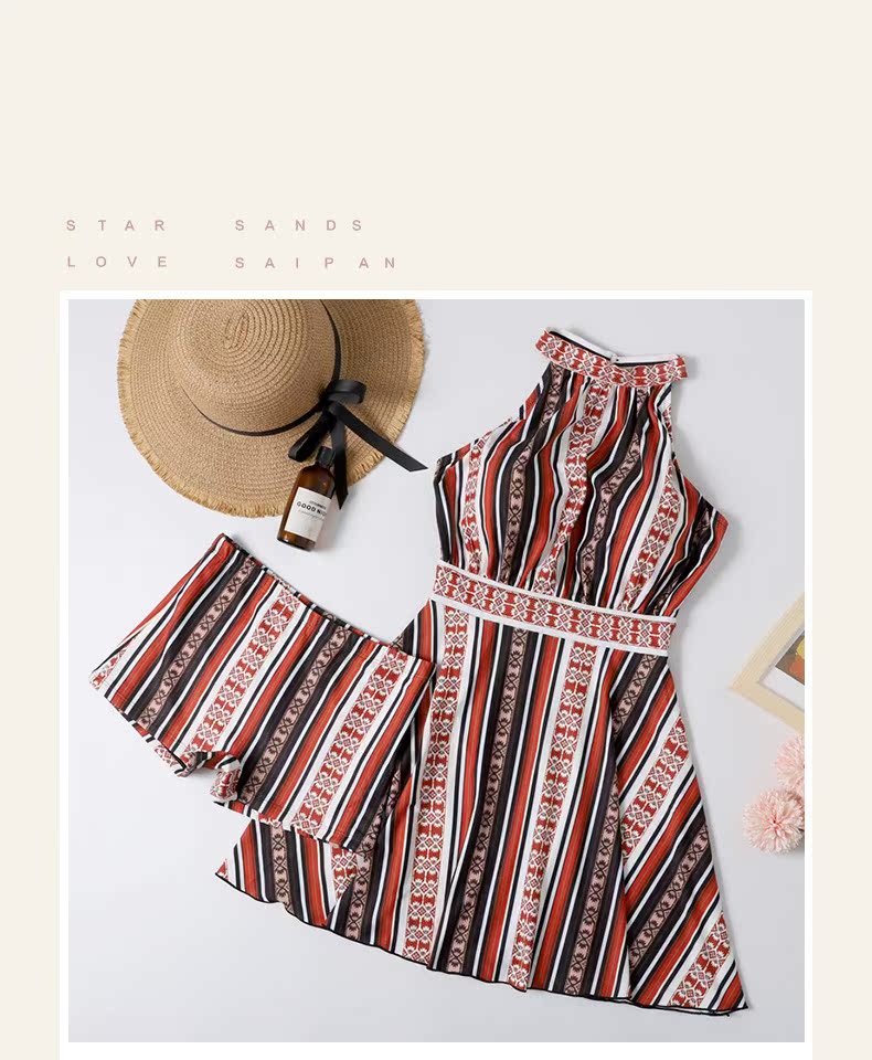 Ngực nhỏ thép tấm tập hợp váy bảo thủ kiểu boxer ins gió vài bộ đồ bơi chia mỏng nữ áo tắm nam bãi biển - Vài đồ bơi 	đồ đôi maxi đi biển