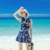 Cặp đôi đồ bơi bảo thủ một mảnh kiểu váy phẳng góc bụng giảm béo thép tấm tụ tập ngực nhỏ nữ áo tắm nam quần đi biển Vài đồ bơi