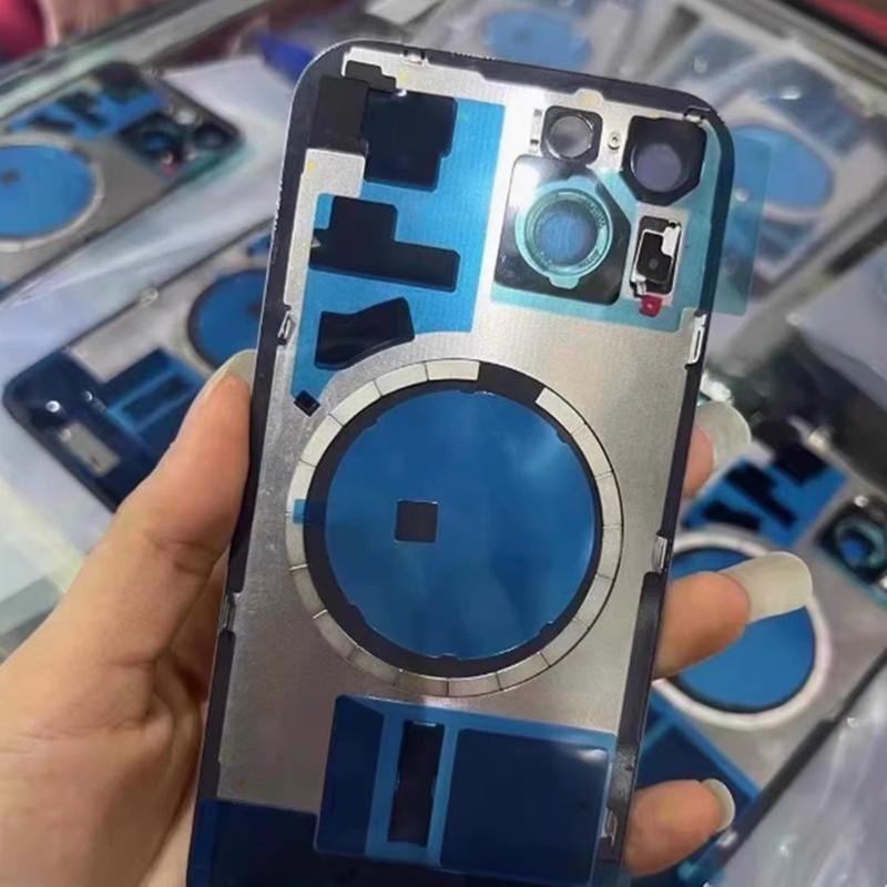 Suitable for Apple 14 Plus, 15, 16, 15 Plus, 15 Pro Max Back Cover Glass, Welded Frame with Lens and Bracket Integrated, Cold Carving with Magnet, Middle Frame, Side Keys, Volume Keys