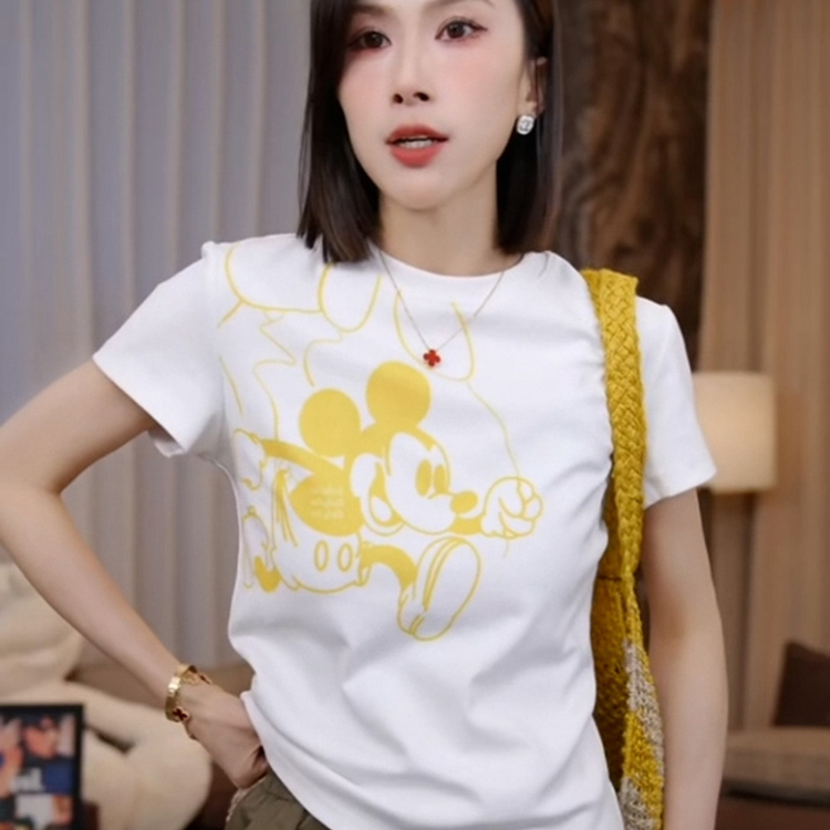 High-End European Cartoon Mickey Print White T-Shirt for Women, 2026 Summer New Style, Super Popular Age-Reducing Top ins High-End European Cartoon Mickey Print White T-Shirt for Women, 2026 Summer New Style, Super Popular Age-Reducing Top ins