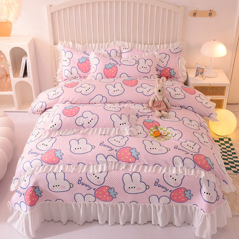 Little Red Book recommends princess wind bed cover four-piece quilted bed sheet quilt cover pure cotton tatami mattress non-slip