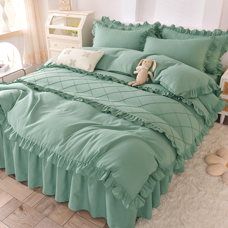 Xiaohongshu recommends a four-piece set of pure cotton quilt cover on the bed, washed cotton, small fresh bed skirt, net red princess style