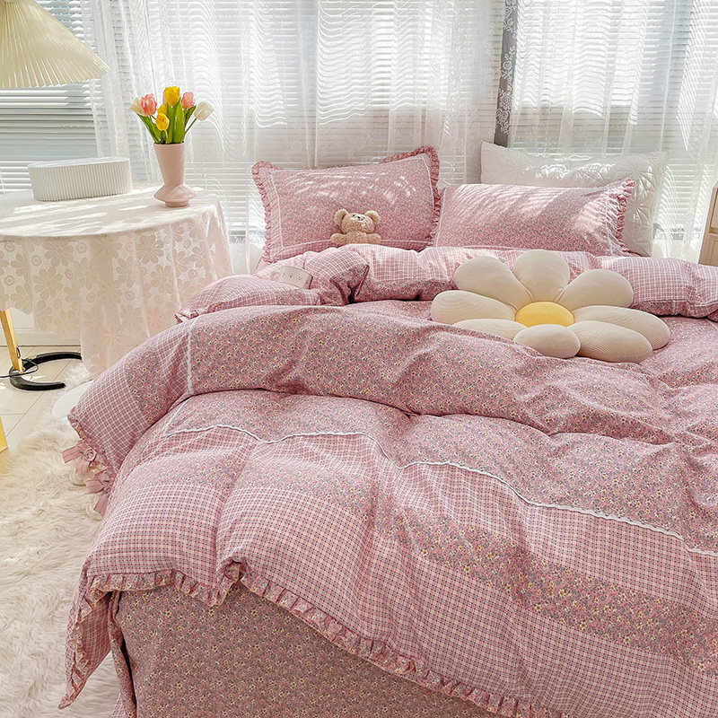 Xiaohongshu recommends princess style pure cotton cotton four-piece set girl heart broken flower bed sheet quilt cover net red bedding