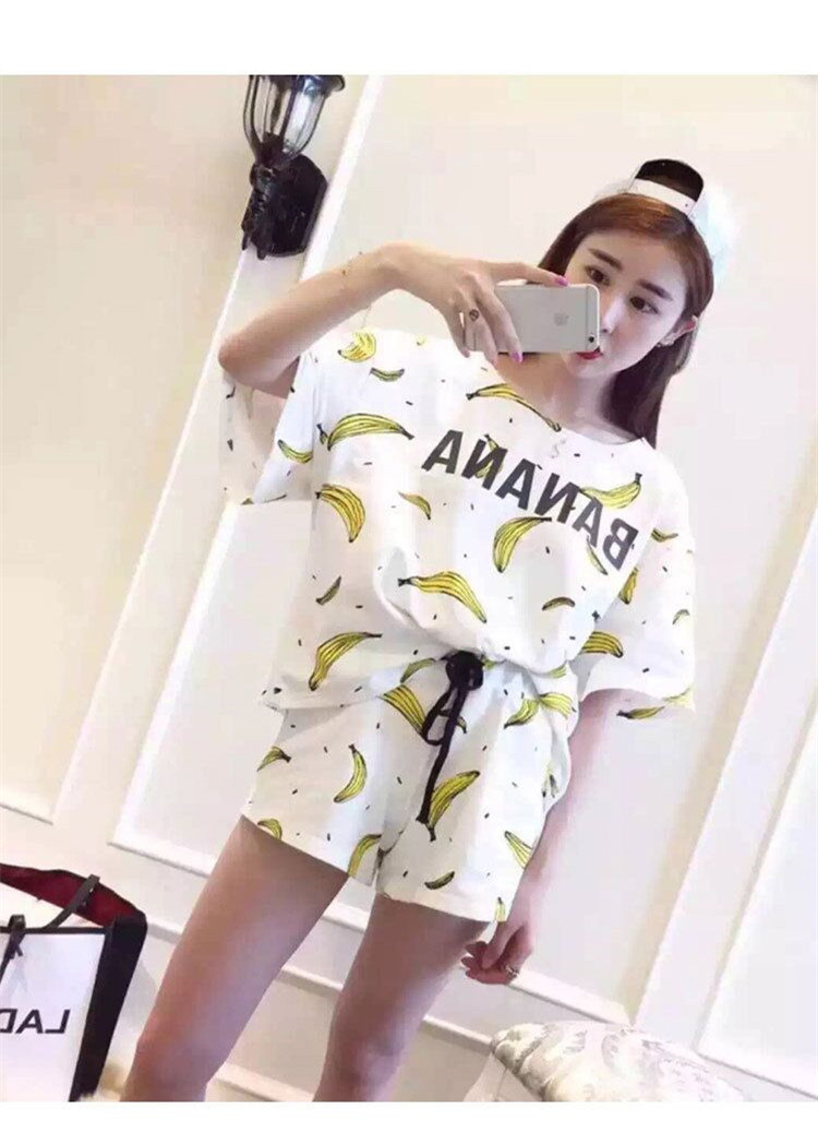 2018 đồ ngủ mùa hè của phụ nữ cotton ngắn tay quần short Hàn Quốc phiên bản có thể được đeo bên ngoài mùa hè junior học sinh trung học nữ nhà dịch vụ phù hợp với