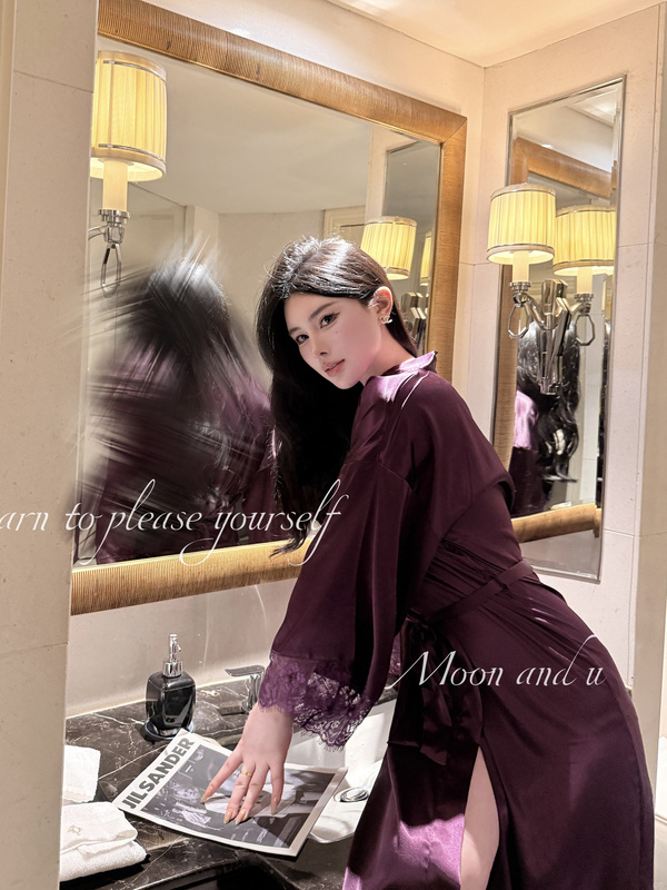 Moon and U【Precious】High-End Long Lace Nightgown, Loungewear, Light Luxury Style Dressing Gown