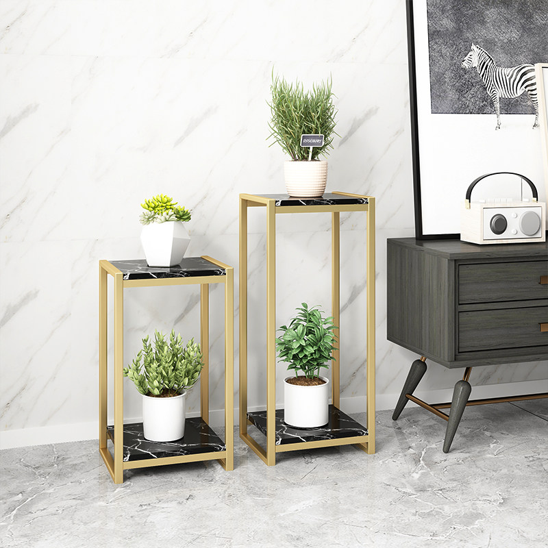 Nordic flower stand wrought iron marble floor-to-ceiling decorative rack indoor gold Ge flower pot rack living room simple modern rack