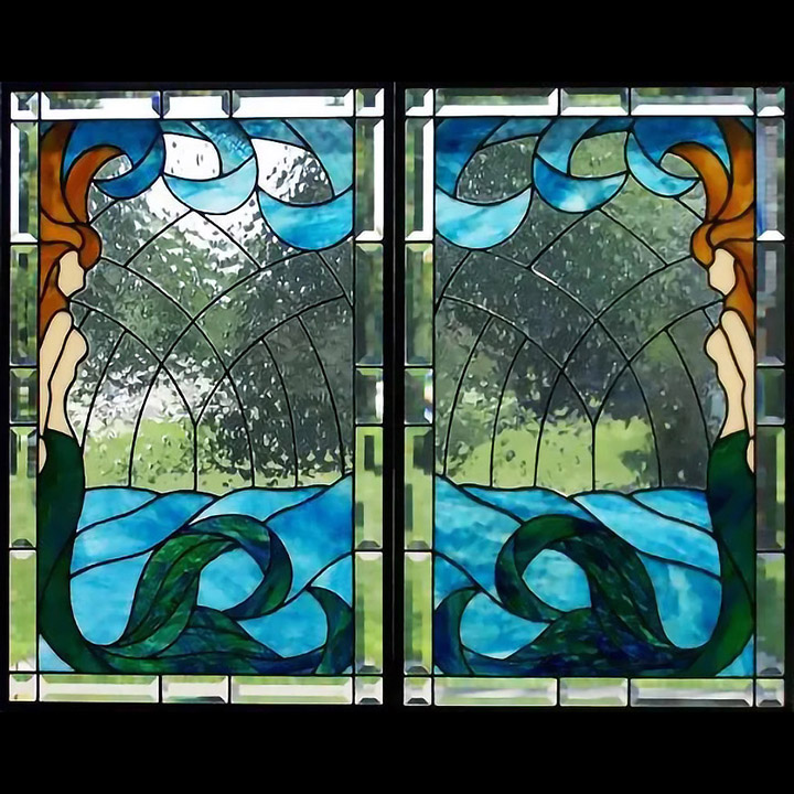 Set Made Steel Engraving Art Glass Living Room Cubicle Window Suspended Ceiling Cabinet Door Core Eurostyle Mediterranean Blue Generous