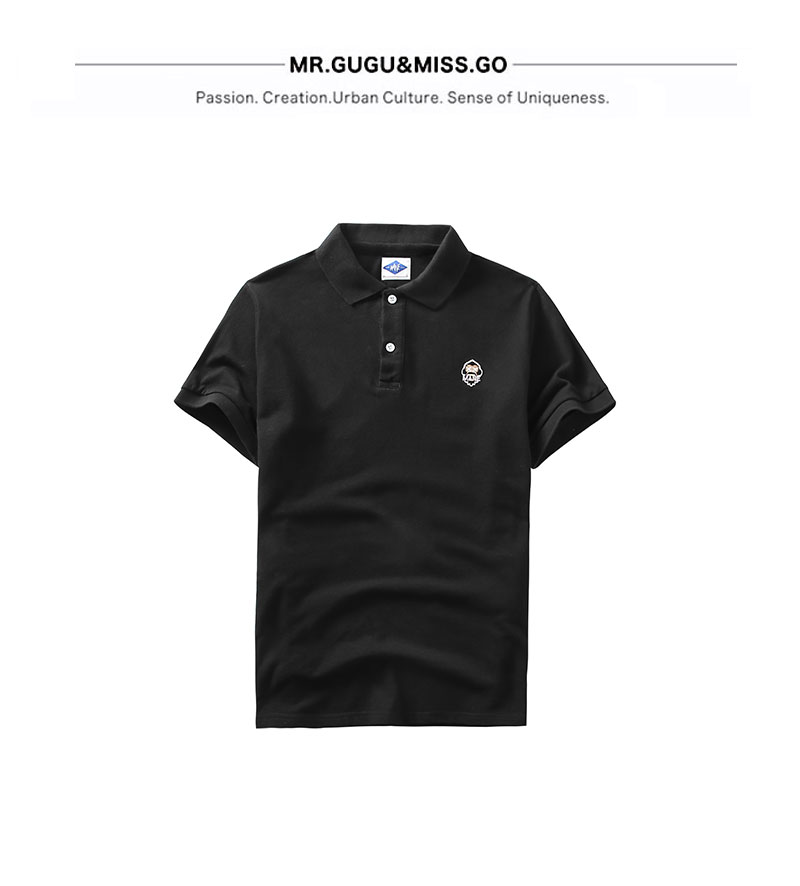 Thương hiệu phong cách mới Hồng Kông phong cách áo polo nam Tay áo ngắn mùa hè giản dị Paul áo sơ mi thủy triều thêu áo phông thêu phong cách Harajuku áo phông polo