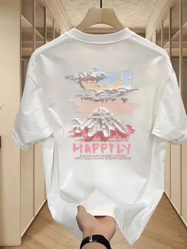 2024 New Trendy Brand Printed Short-Sleeve T-Shirt for Men, Summer Mercerized Cotton Heavyweight T-Shirt, American Style Couple Tops, Trendy