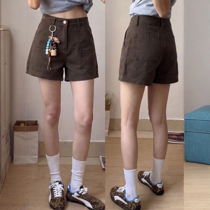 Vintage Multi-Pocket Workwear High-Waisted Denim Shorts for Women, Summer Plus Size, New Wide-Leg Casual Slimming Hot Pants Vintage Multi-Pocket Workwear High-Waisted Denim Shorts for Women, Summer Plus Size, New Wide-Leg Casual Slimming Hot Pants