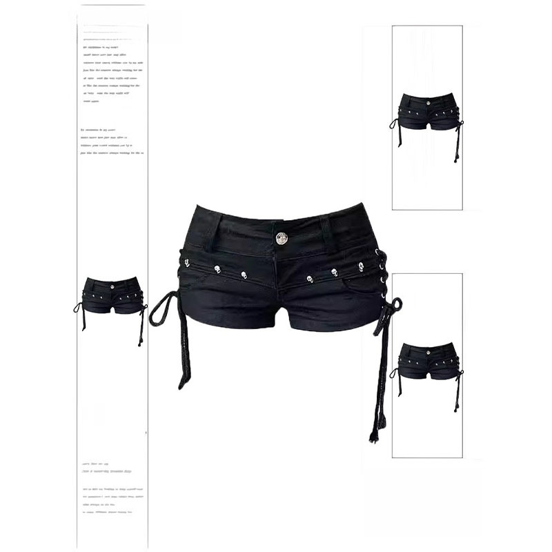 Plus-Size American Retro Low-Waist Black Denim Ultra-Short Shorts for Women, New Spring Style, Slimming Hot Pants for Curvy Women Plus-Size American Retro Low-Waist Black Denim Ultra-Short Shorts for Women, New Spring Style, Slimming Hot Pants for Curvy Women