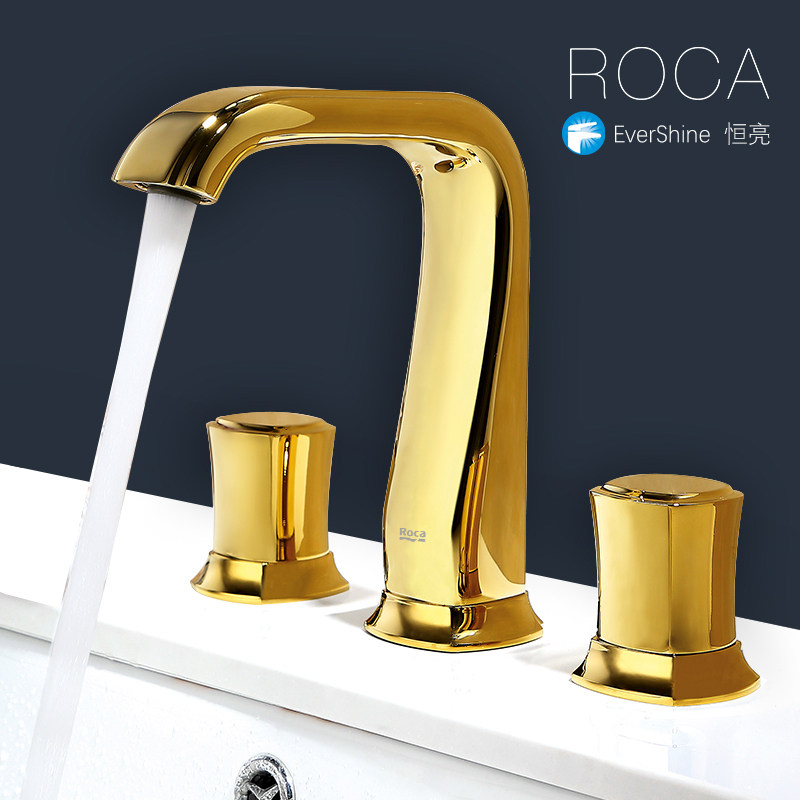 Lehome ROCA three-hole face basin tap light and luxurious two-stage basin European-style retro gold full copper water cage head