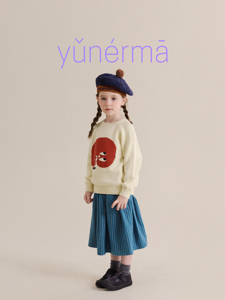 Baby Autumn Versatile Cartoon Round-Neck Sweater Yunerma Girls' Spring and Autumn Pure Cotton Pullover Children's Knitwear Trendy