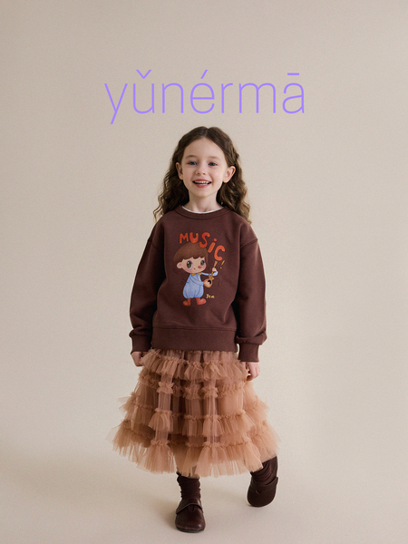 Yunerma Girls' Autumn Pure Cotton Cartoon Crewneck Sweatshirt Children's Fashion Pullover Baby Spring and Autumn Stylish Top