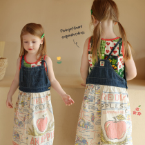 Girl Day Ensemble Trendy Small Crowddenim Splicing Harness Skirt for baby Summer Ocean Gas Libra robe longue robe