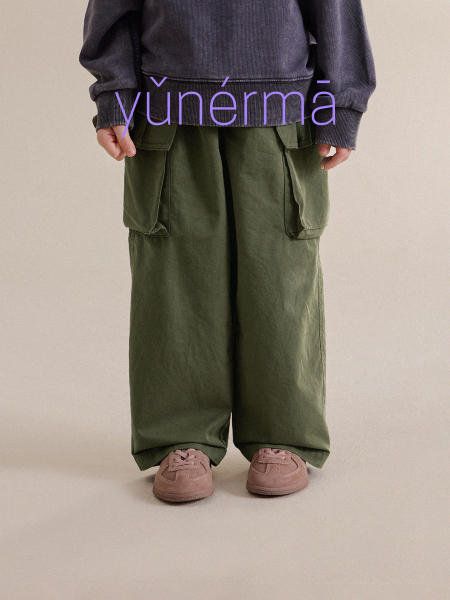 Yunerma Girls' New Autumn Japanese-Style Ruffle Pocket Cargo Pants Baby Pure Cotton Casual Pants Children's Trousers