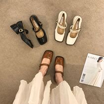 Tianmeiyi French retro temperament square toe thick heel Mary Jane shoes small leather shoes for women 2024 spring and autumn new style with skirt