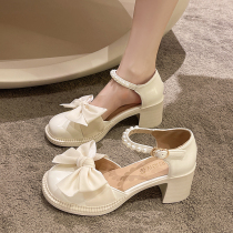 Tianmeiyi bow pearl toe sandals womens 2024 summer new ins with skirt versatile fairy high heels