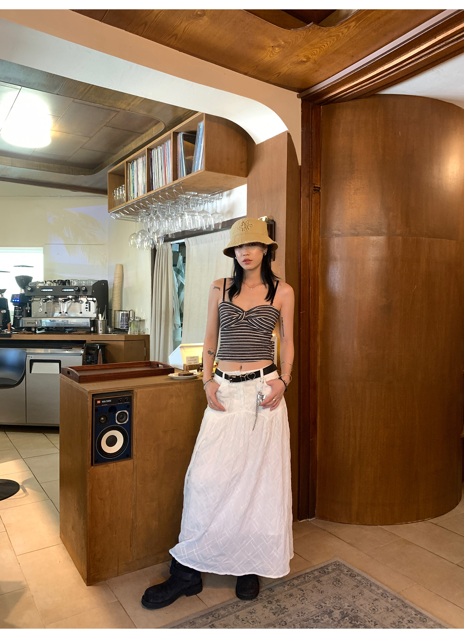 LelyMooch chao好搭 объемная клетчатая белая юбка с вырезным узором средней длины дизайнерская полуюбка