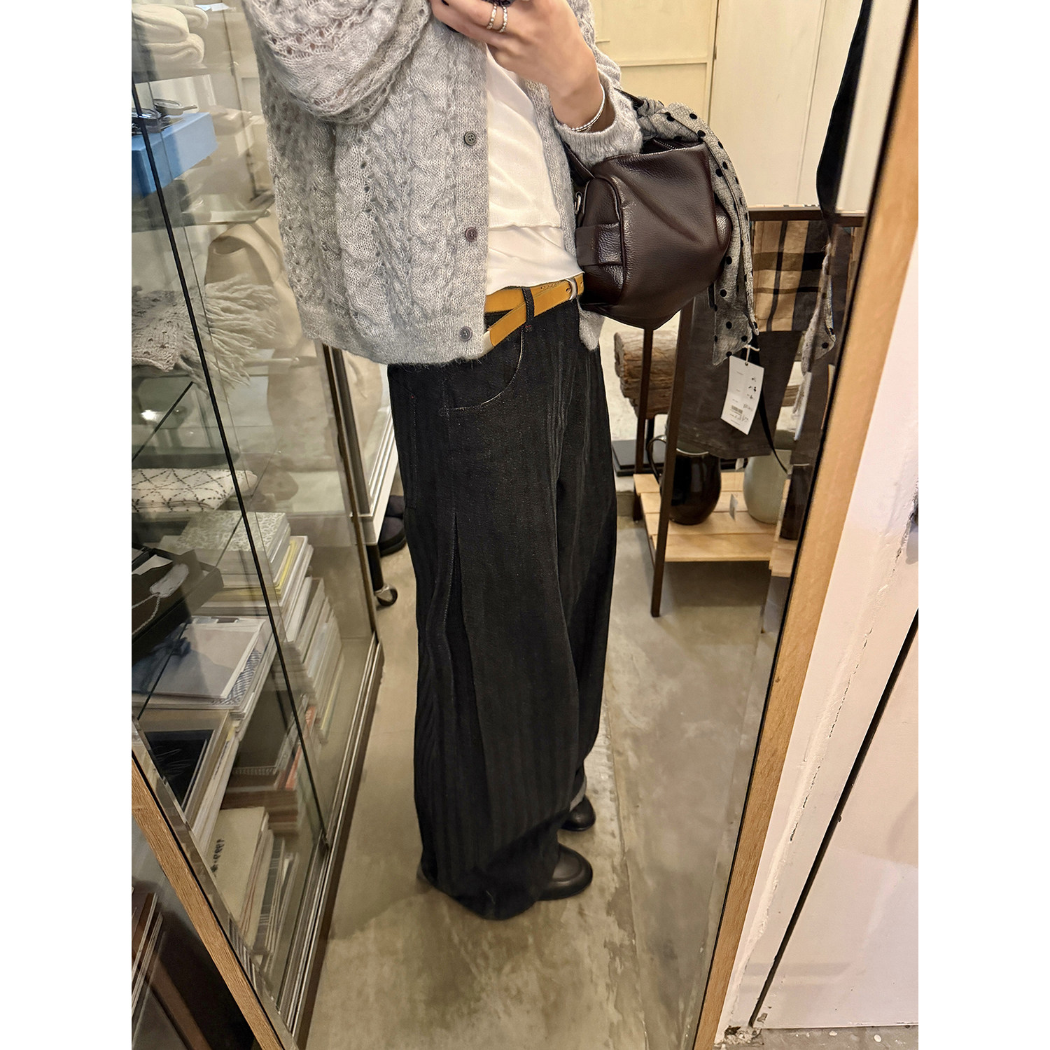 LelyMooch оригинальный дизайн винтажные черно-серые полосатые прямые широкие брюки женские свободные универсальные джинсы