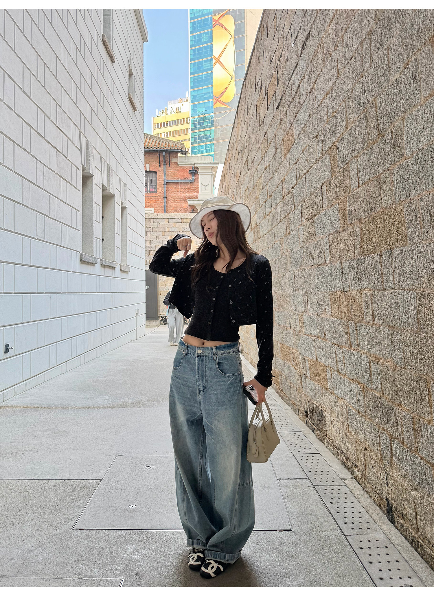 LelyMooch женские широкие джинсы прямого кроя светло-голубые с эффектом потертости и кракелюра весна-лето