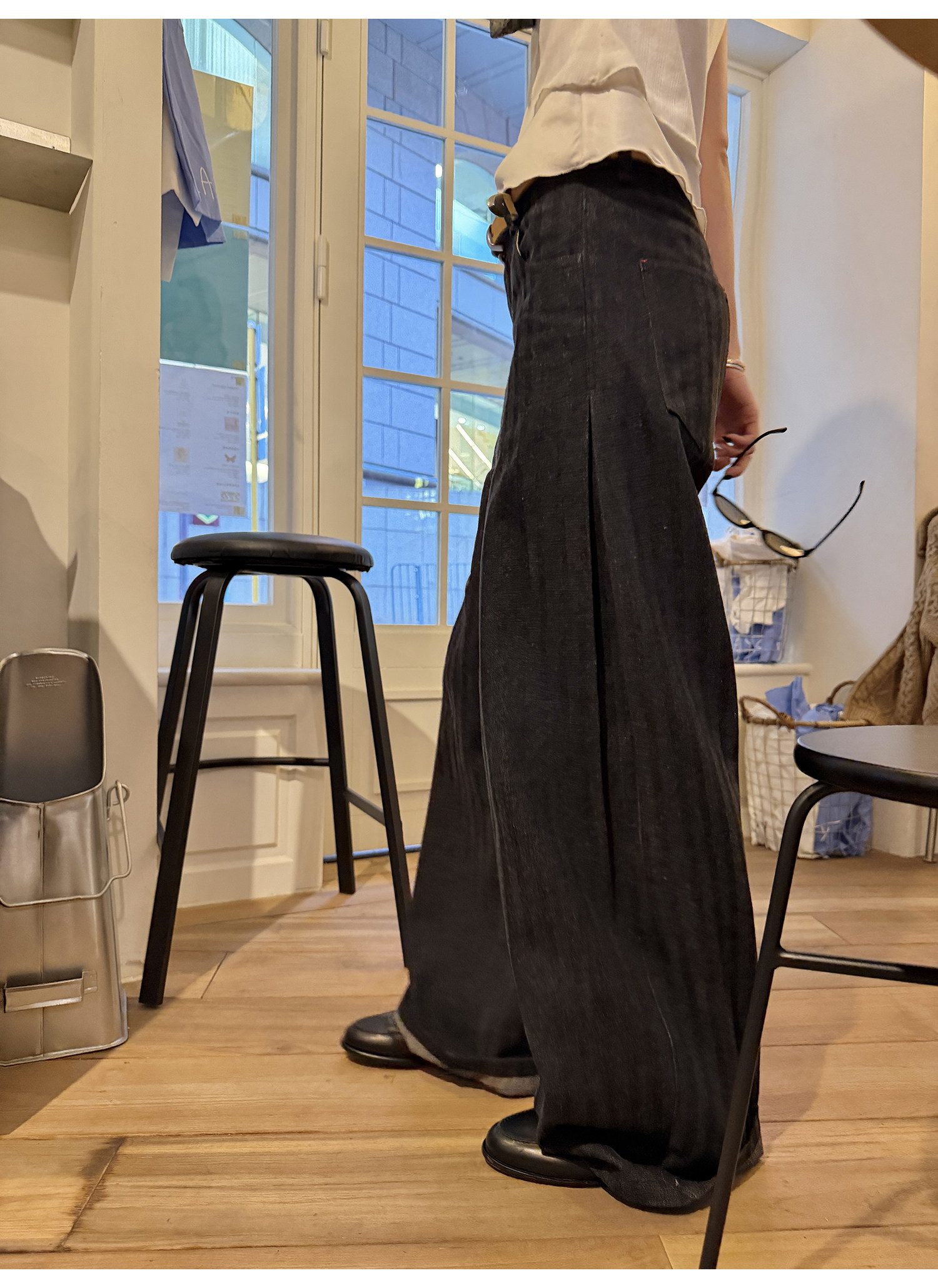 LelyMooch оригинальный дизайн винтажные черно-серые полосатые прямые широкие брюки женские свободные универсальные джинсы