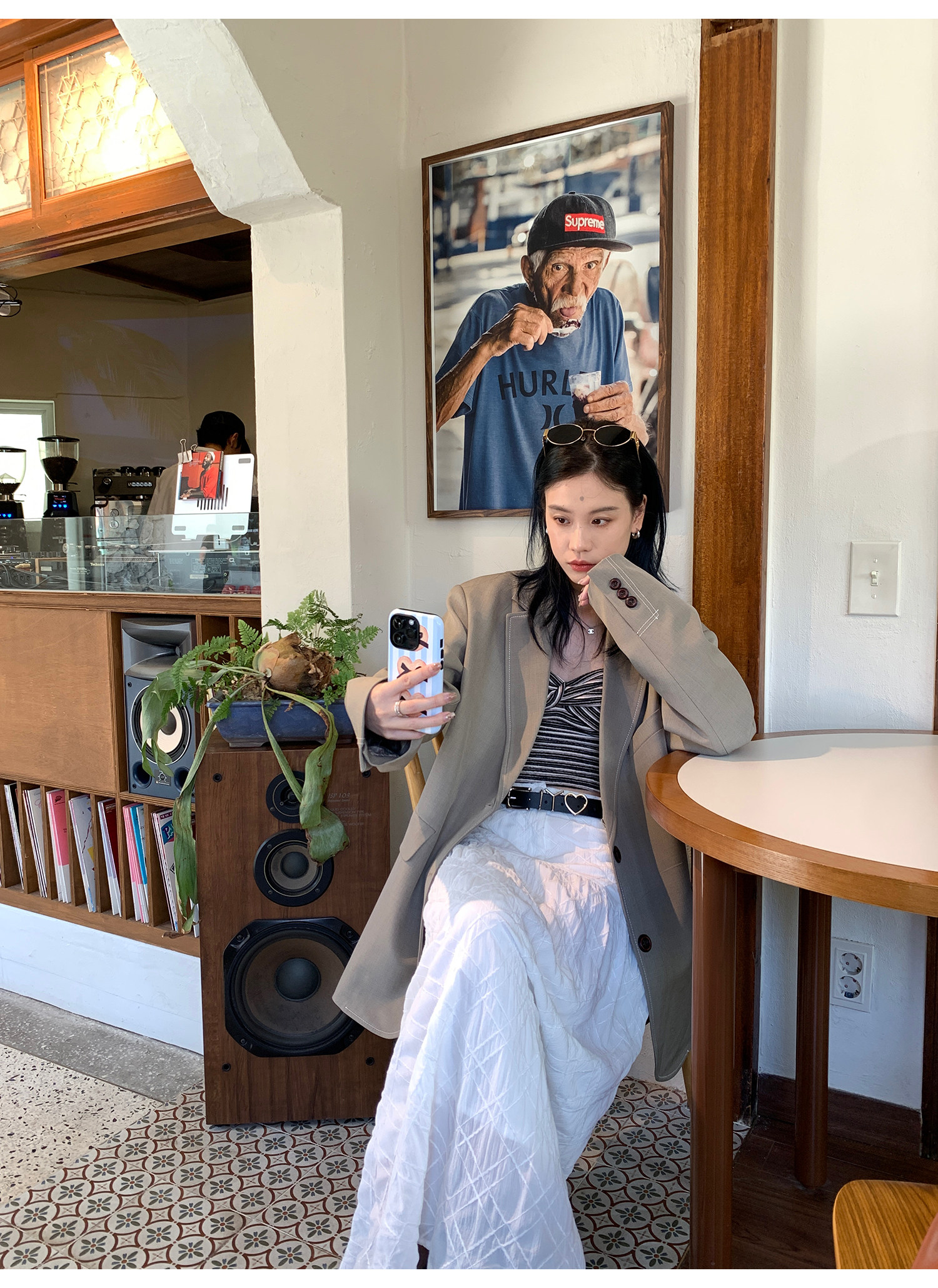 LelyMooch chao好搭 объемная клетчатая белая юбка с вырезным узором средней длины дизайнерская полуюбка