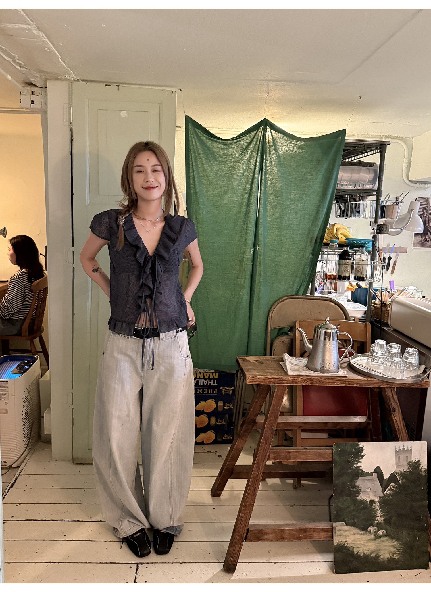 Рубашка с коротким рукавом с охлаждающим эффектом и помятым дизайном, серо-синяя клетчатая блузка, женская летняя одежда 2025