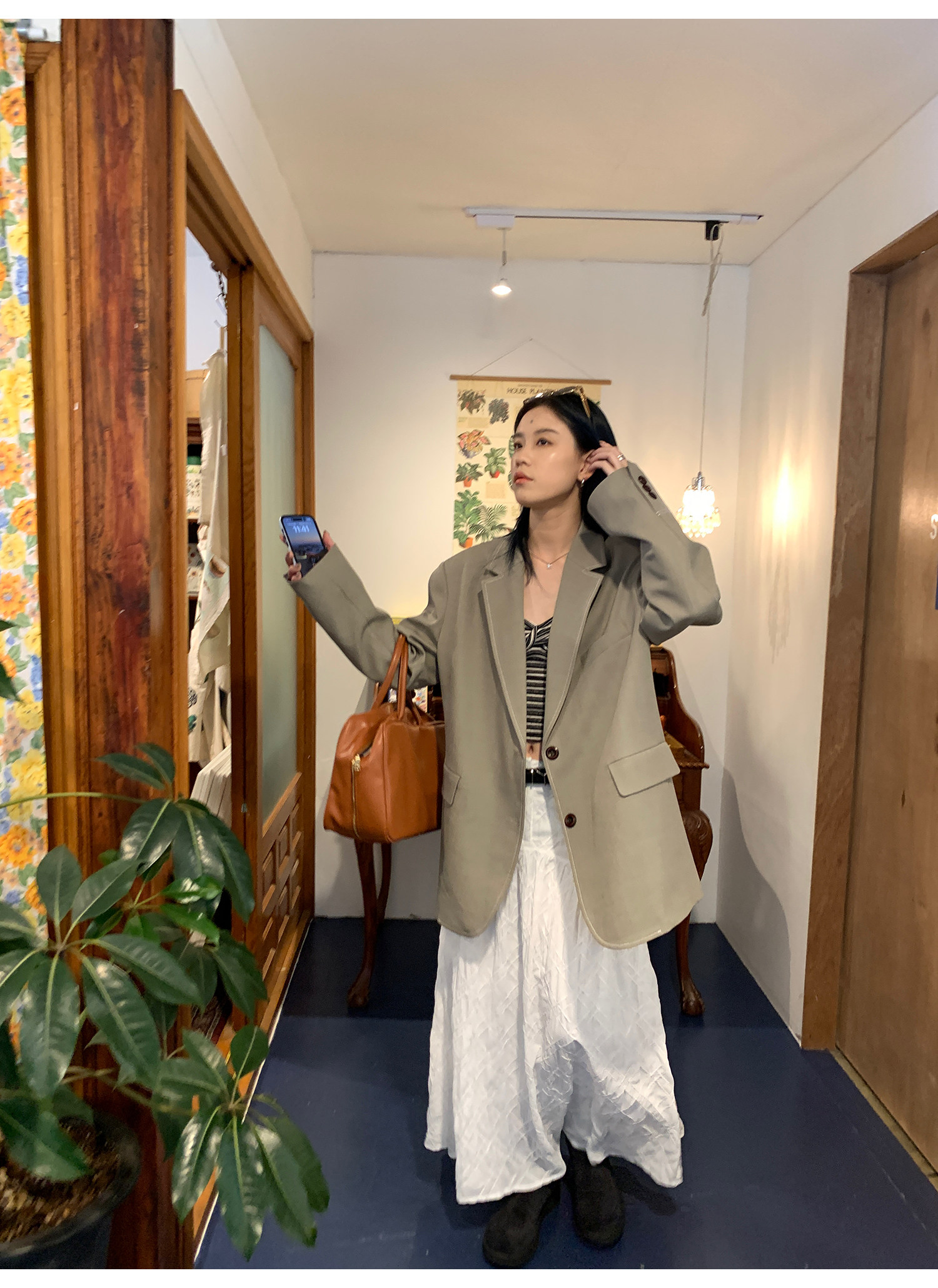 LelyMooch chao好搭 объемная клетчатая белая юбка с вырезным узором средней длины дизайнерская полуюбка