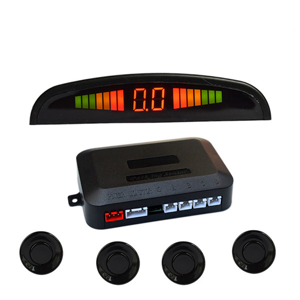 Car Reversing Radar with 4 Sensors, Dual-Core Crescent Screen, Buzzer Sound/Human Voice Distance Reporting, Universal Parking Model