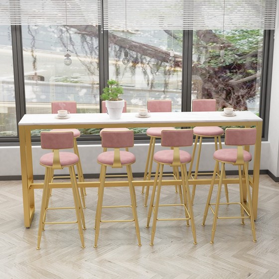 북유럽 벽걸이 형 하이 바 테이블 홈 좁은 심플 모던 긴 대리석 밀크티 바 테이블과 의자 조합