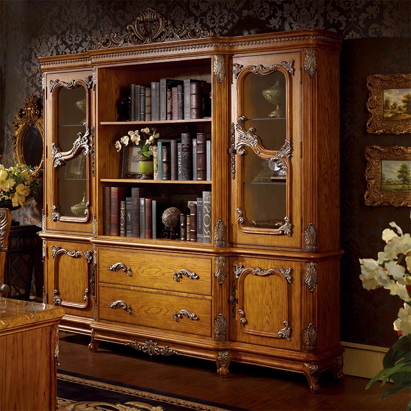 American country solid wood bookcase bookshelf European luxury villa furniture study combination factory direct sales customization