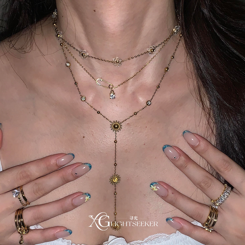 【Seeking Light】Quirky Girl American Style Multi-Layered Necklace for Women Vintage Y2K Concert Outfit Clavicle Chain