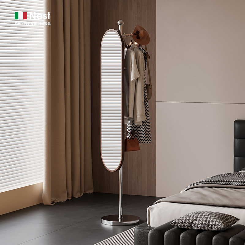 Good Luck and Prosperity Bedroom Floor-Standing Coat Rack with 360-Degree Rotating Full-Length Mirror and Stainless Steel Clothes Rack Integrated Good Luck and Prosperity Bedroom Floor-Standing Coat Rack with 360-Degree Rotating Full-Length Mirror and Stainless Steel Clothes Rack Integrated