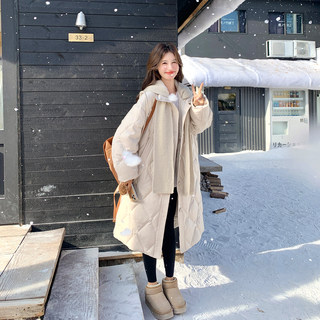 Off-White Diamond-Patterned Long down Coat for Women, Winter 2025 New Stylish and Fashionable Warm White Duck down Jacket