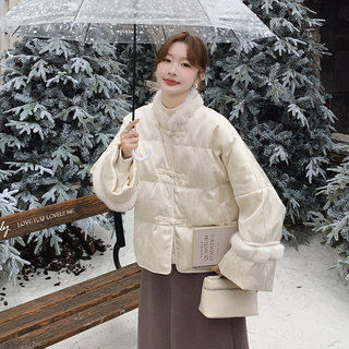 White New Chinese Style Short down Jacket for Women 2025 Winter New Model Petite Warm 90% White Duck down Coat