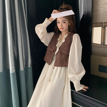 Off-white design dress suit for women 2024 spring and autumn new French style age-reducing petite vest two-piece set