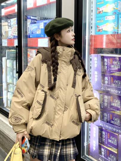 Khaki hooded down jacket for women winter 2025 new style small unique design 90 suede jacket