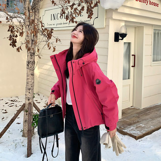 Rose Red down Jacket for Women, Winter 2025 New Korean Style, Windproof and Warm, Hooded White Duck down Coat